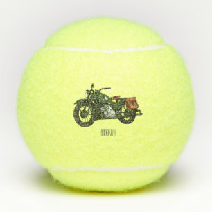 Military cruiser motorcycle cartoon illustration tennis balls