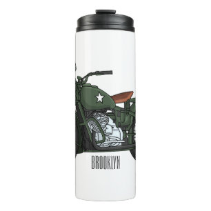 Military cruiser motorcycle cartoon illustration thermal tumbler