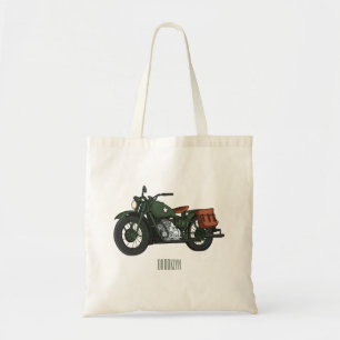 Military cruiser motorcycle cartoon illustration  tote bag