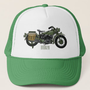 Military cruiser motorcycle cartoon illustration trucker hat