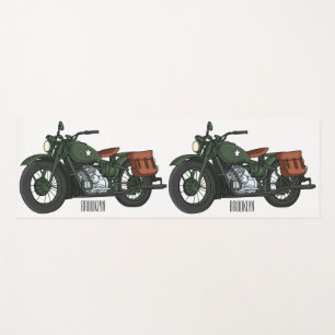 Military cruiser motorcycle cartoon illustration yoga mat