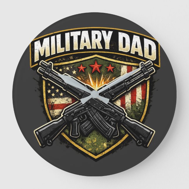 Military dad design with crossed rifles. large clock (Front)