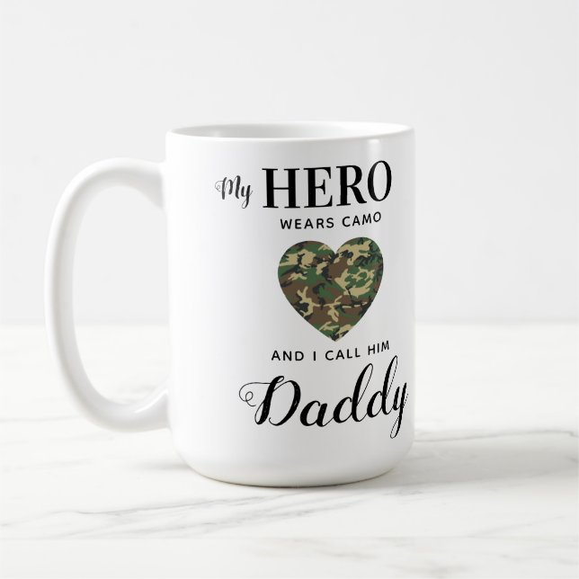 Military Dad My Hero Wears Camo Fathers Day Photo Coffee Mug (Left)