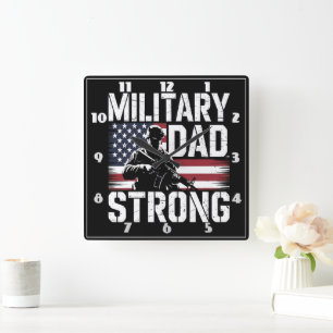 Military Dad: Soldier, Flag, Strong Square Wall Clock