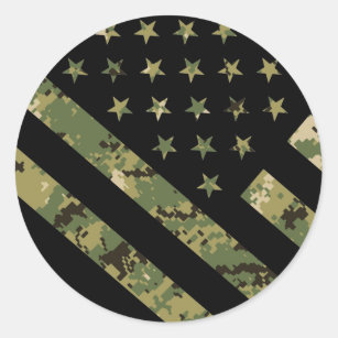 Military Digital Camouflage US Flag Classic Round Sticker