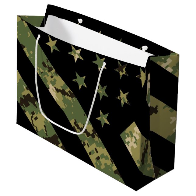 Military Digital Camouflage US Flag Large Gift Bag (Front Angled)