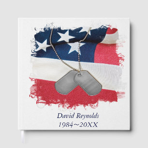 Military Dog Tag On American Flag   Guest Book