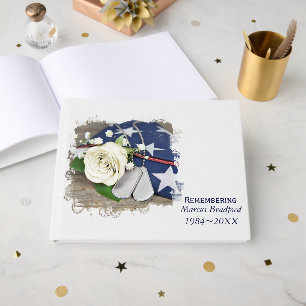 Military Dog Tags and Rose On Flag  Guest Book