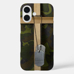 Military Dog Tags On a Cross iPhone 16 Case