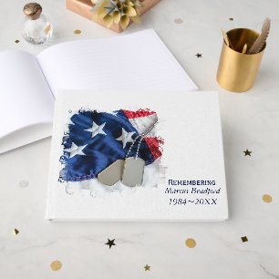 Military Dog Tags On American Flag  Guest Book