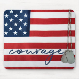 Military Dog Tags on American flag Mouse Pad