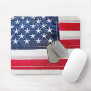 Military Dog Tags On USA Flag Mouse Pad