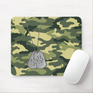 Military Dog Tags with Paw Prints On Camo Mouse Pad