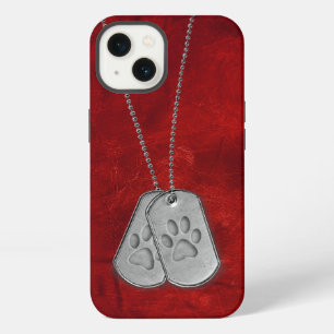 Military Dog Tags with Paw Prints On Leather iPhone 13 Case