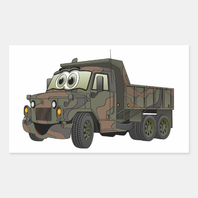Military Dump Truck Cartoon Rectangular Sticker (Front)