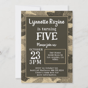 Military Family Camouflage Glitter Birthday Party Invitation