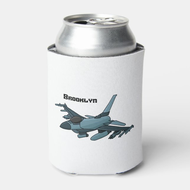 Military fighter jet plane cartoon can cooler (Can Front)