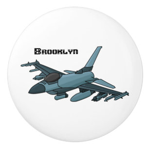 Military fighter jet plane cartoon  ceramic knob