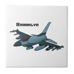 Military fighter jet plane cartoon ceramic tile
