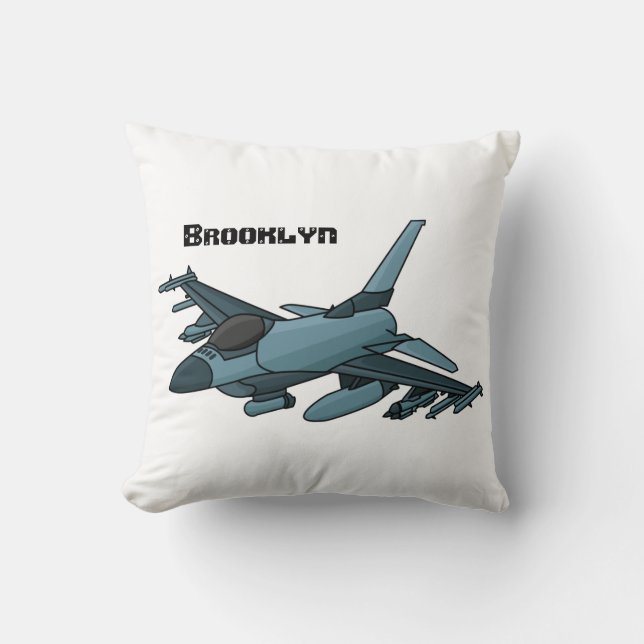 Military fighter jet plane cartoon cushion (Front)