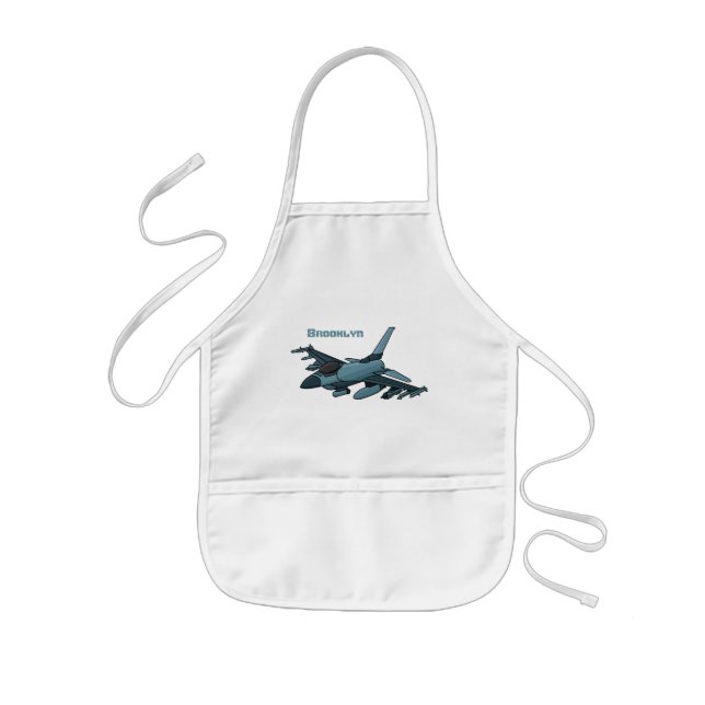Military fighter jet plane cartoon kids apron (Front)