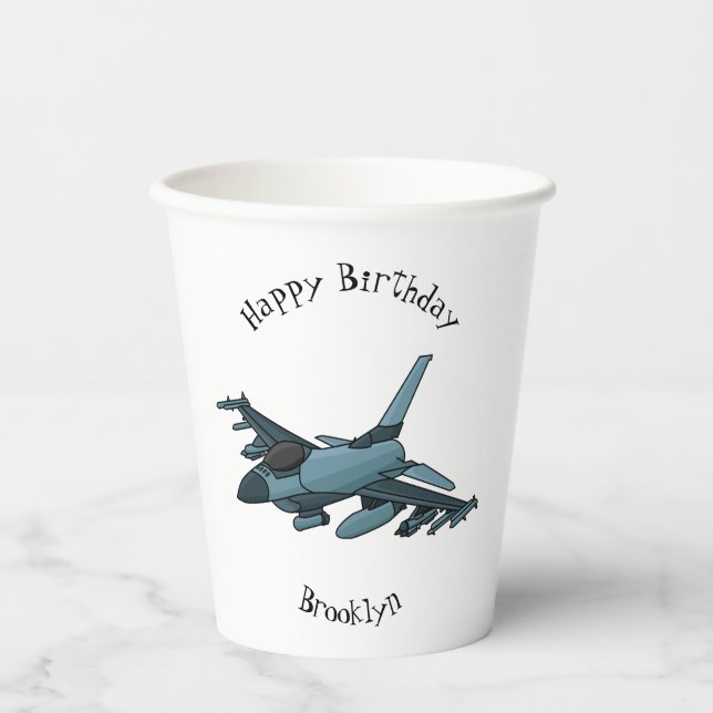 Military fighter jet plane cartoon paper cups (Front)