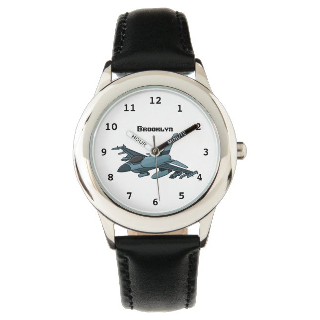 Military fighter jet plane cartoon watch (Front)