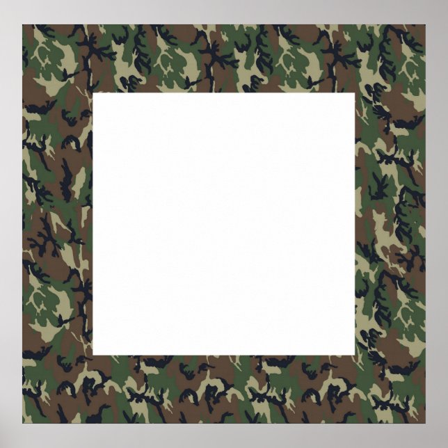 Military Forest Camouflage Background With White Poster (Front)