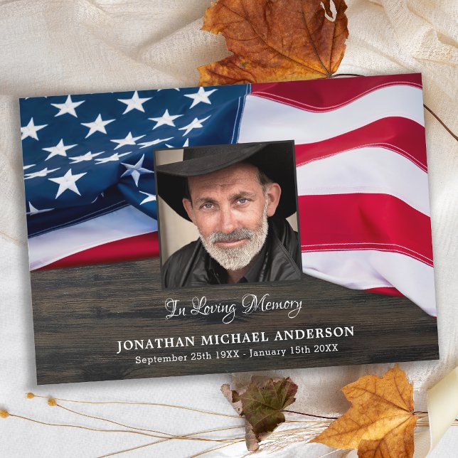 Military Funeral Memorial Photo USA Flag Sympathy Thank You Card (Creator Uploaded)