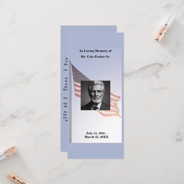  Military Funeral Memorial Prayer  Bookmark  Card (Front/Back In Situ)