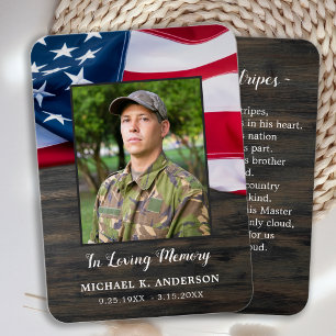 Military Funeral Prayer Card Patriotic USA Flag