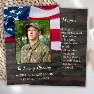 Military Funeral Prayer Card USA American Flag