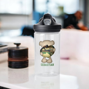 Military Giant Love Heart Camouflaged Bear Water Bottle