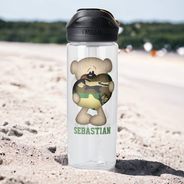 Military Giant Love Heart Camouflaged Bear Water Bottle (Military Giant Love Heart Camouflaged Bear Water Bottles from Ricaso. Personalize with your name.)