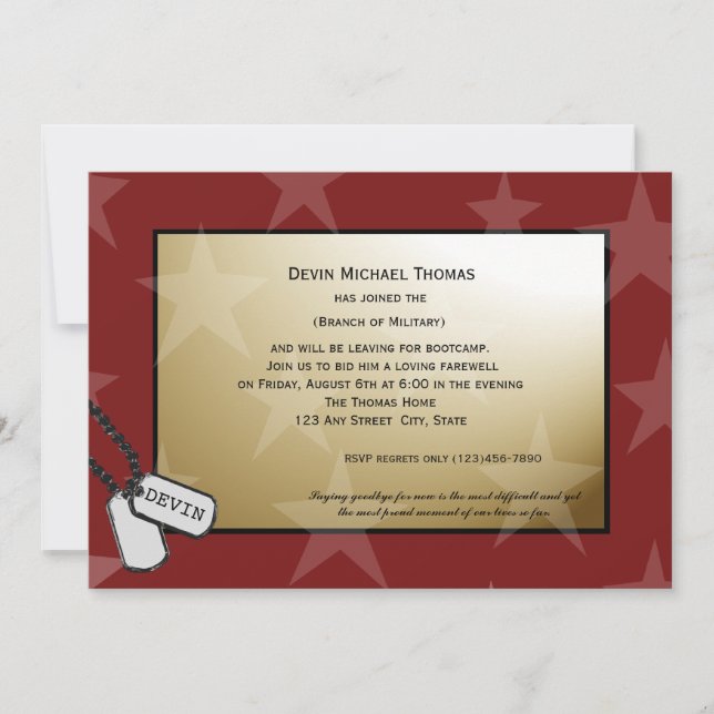 Military Going Away Party Gold and Red Invitation (Front)