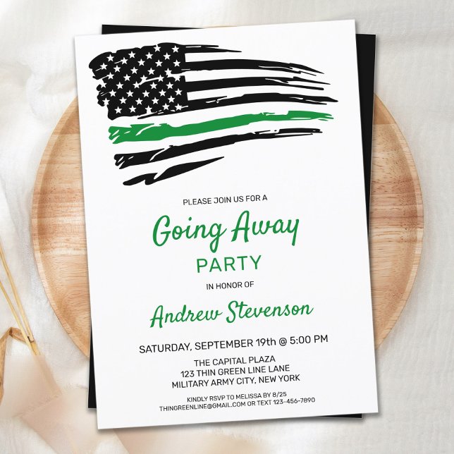 Military Going Away Party Thin Green Line Flag Inv Invitation (Creator Uploaded)