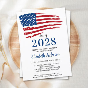 Military Graduation American Flag Usa Patriotic Invitation Postcard