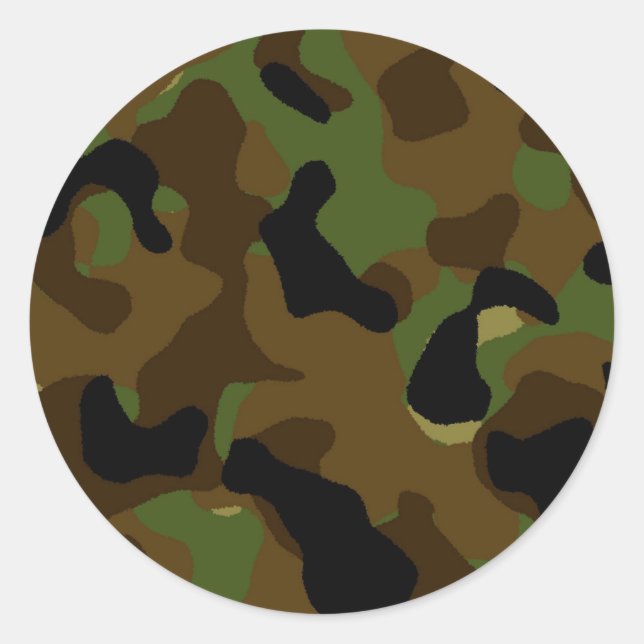 Military Green Army Camo Camouflage Pattern Classic Round Sticker (Front)