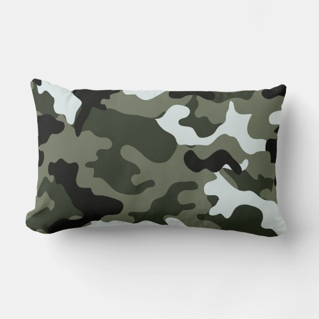 Military Green Camo Lumbar Pillow. Cushion (Front)