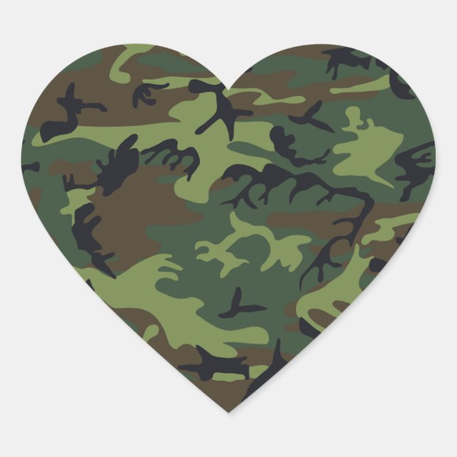 Military Green Camouflage Heart Sticker (Front)