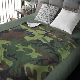 Military Green Camouflage Pattern Fleece Blanket