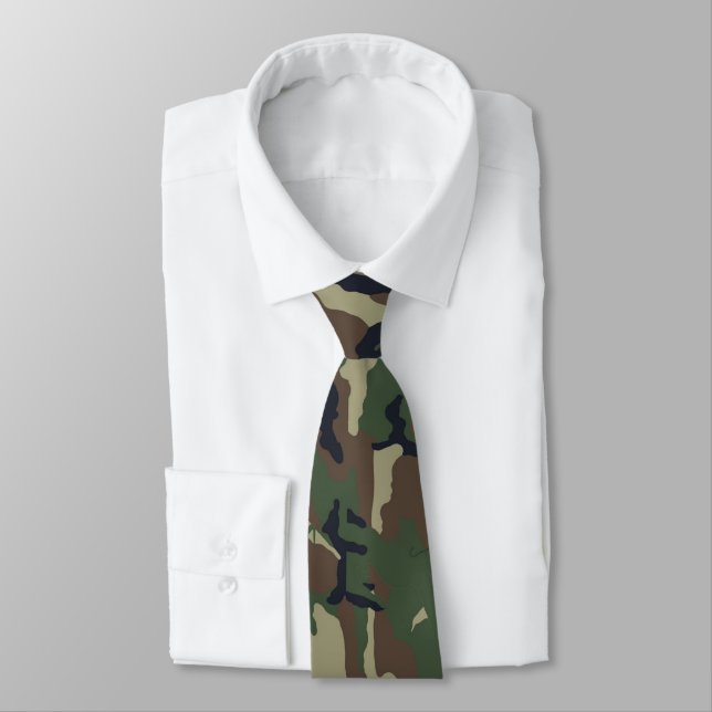 Military Green Camouflage Pattern Tie (Tied)