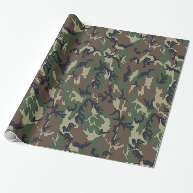 Military Green Camouflage Pattern Wrapping Paper (Unrolled)