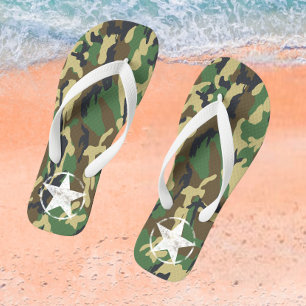 Military Green Camouflage With White Star Thongs