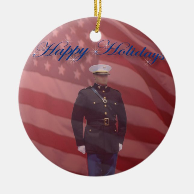 Military Happy Holiday Ceramic Ornament (Front)
