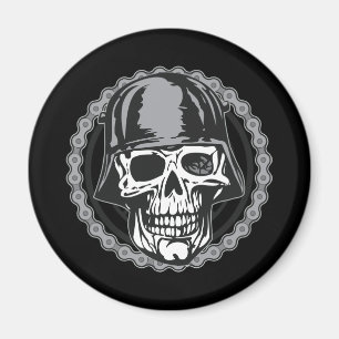 Military Helmet Skull With Biker Chain Magnet