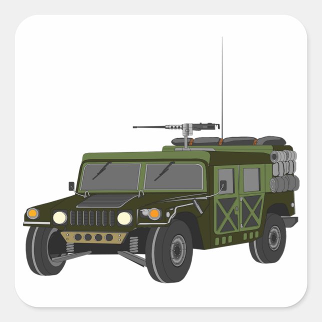 Military Humvee Off-Road Tactical Vehicle Square Sticker (Front)