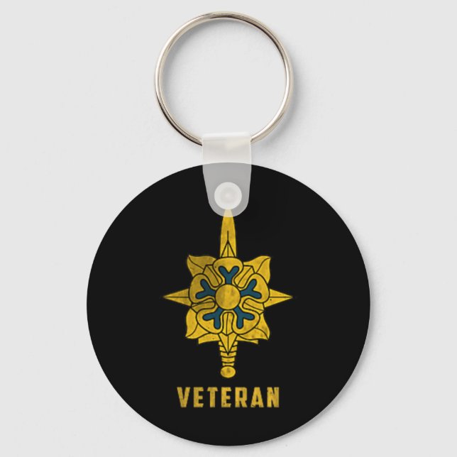 Military Intelligence Corps Veteran Logo Papa Chri Key Ring (Front)