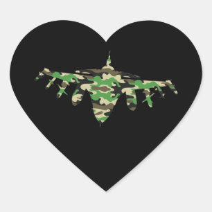 Military Jet camouflage fighter aircraft silhouett Heart Sticker