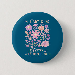 Military kid dandelion bloom where planted purple 6 cm round badge